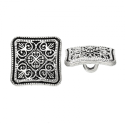 Knopf Quadrat Antiksilber mit Blumen M..