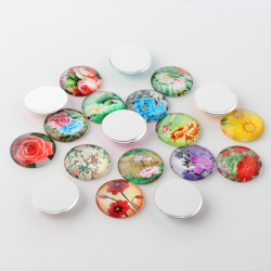 10 stk Glascabochons mit Blumendruck, ..