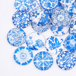 10 stk Glascabochons blau / weiss, 18x..