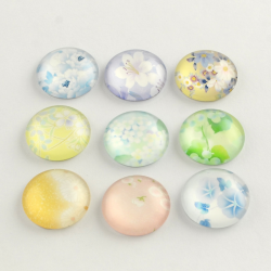 10 stk Glascabochons mit Blumenmuster,..
