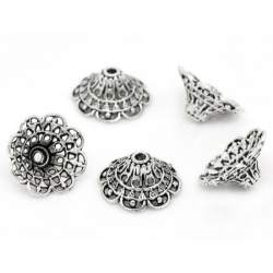 10 stk Perlenkappen Blumen Antik Silbe..