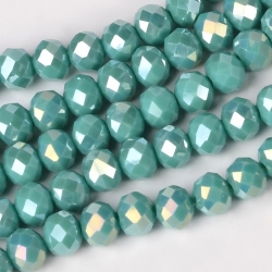 1 Strang Glasperlen, facettiert, Darkcyan, 8x6 mm, Bohrung: 1 mm; 