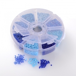 Rocailles Glas blautöne, 2 mm, Loch: 1 mm; ca. 8000 Stk pro Packung