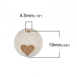 Holzperle Herz naturfarben, 19mm, bohrung 4.5mm