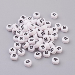 10 stk Acryl Buchstabenperlen "R", 7 mm x 4 mm Bohrung: 1 mm