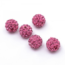Polymer Ton Strass Perlen, Runde, pink,10 mm, Bohrung: 2 mm