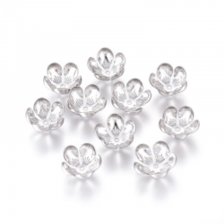10 Stk Edelstahl Perlenkappen, Blume, Edelstahl Farbe, 13x5 mm, Bohrung: 1,5 mm