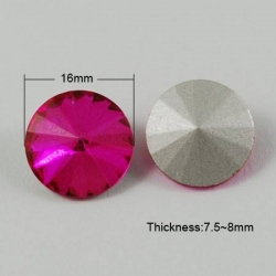 Glasstrass, rückseite vernickelt, pink, 16x7.5~8 mm