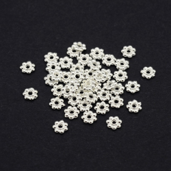 50gr Spacer Zwischen-Perlen,  silberfarben plattiert, 4x4x1,5 mm, Bohrung: 1 mm, ca. 550 Stk. / 50 g