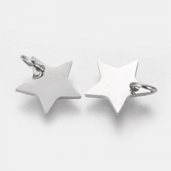 304 Edelstahl Charms, Stern, Edelstahl Farbe, 11x12x1,1mm, Loch: 4mm,