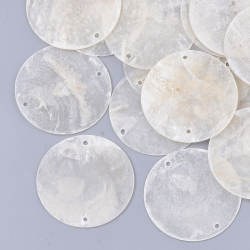 Capiz-Muschel flach rund, Muschelfarbe, 40x0.5~1.5 mm, Bohrung: 1.8 mm