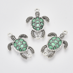 Meeresschildkröte, Antiksilber Legierungsverbinder, mit Emaille,  MediumSea Green, 27x18.5x3.5 mm, Bohrung: 1.6 mm