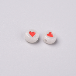 10 stk Acrylperlen mit Herz rot, leuchten im Dunkeln, leicht transparent , 7x3.5 mm, Bohrung: 1.8 mm