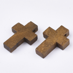 Holzanhänger Kreuz, 21-22x14-15x4-5 mm, Bohrung: 1.8 mm