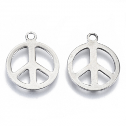 201 Edelstahl Anhänger peace 17x14x0.7 mm, Bohrung: 1.6 mm