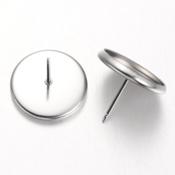 1 Paar  Edelstahl-Ohrstecker-Fassungen, Fach: 16 mm, gesamt 18 mm, Stift: 0,7 mm