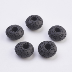 Grosslochperle aus natürlichem Lavastein, gefärbt,  Flachrund, Schwarz, 15-16x8.5-9 mm, Bohrung: 4-5 mm