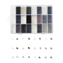24 Farben Glas Saatperlen, Runde, Mischfarbe, 1.5-2.5x1.5-2 mm, Bohrung: 0.5~1 mm, 12 g / Farbe, inkl Sortierbox