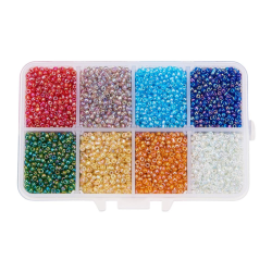 Glasperlen / Rocailles, gemischte Farben, 2 mm, Bohrung: 1 mm, ca. 12500 Stk. / Kasten